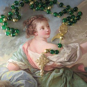 Verdant Green Rosary, Solid Bronze Cross and Centerpiece
